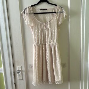 Zara Cream Smocked Mini Dress with Flutter Sleeves